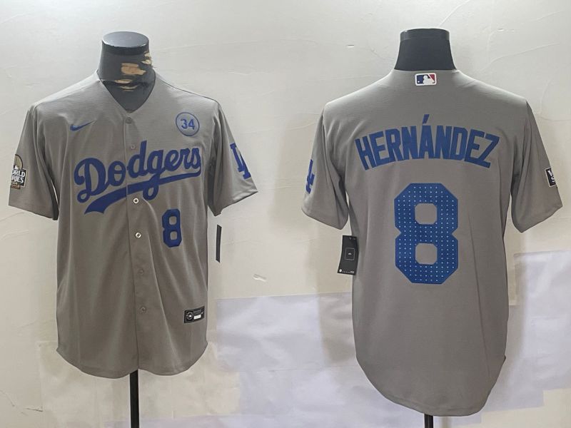 Men Los Angeles Dodgers #8 Hernandez Grey Game 2024 Nike MLB Jersey style 11204